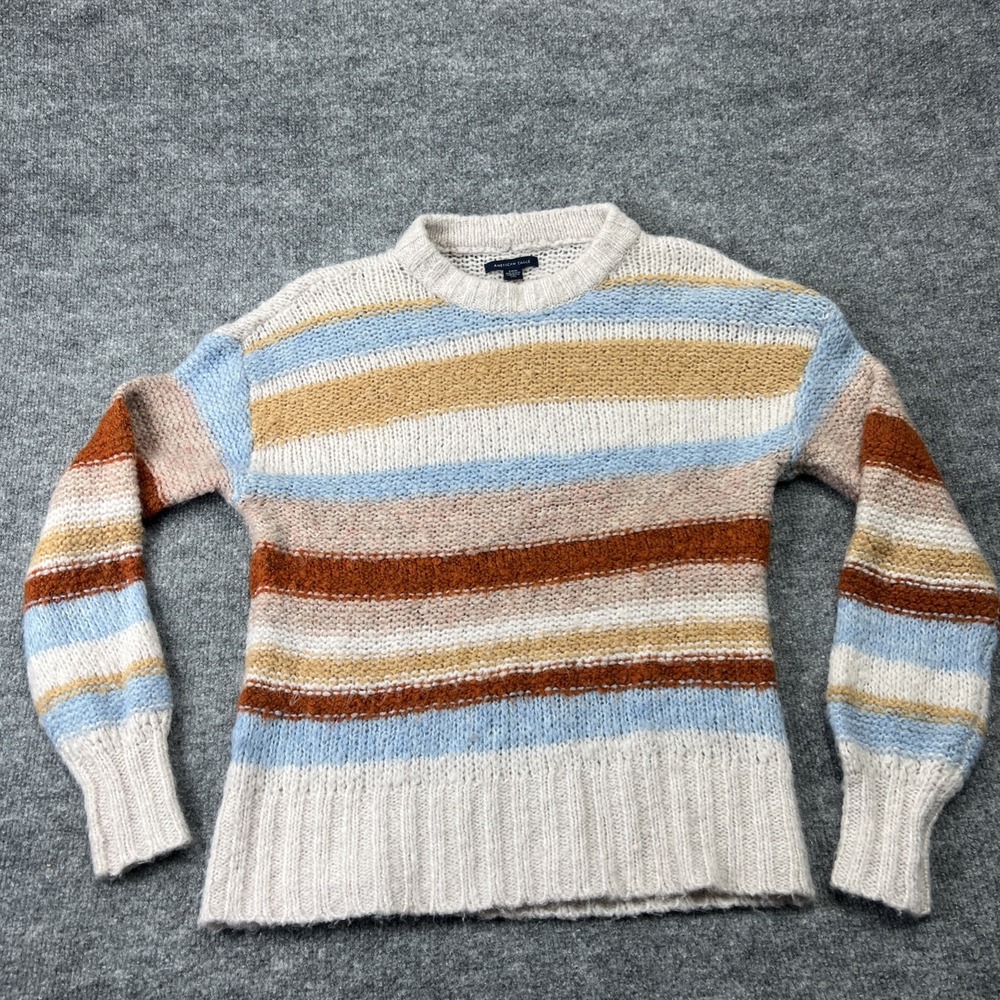 American Eagle Sweater Women's Size S Small Beige Color Block Striped‎ Pullover